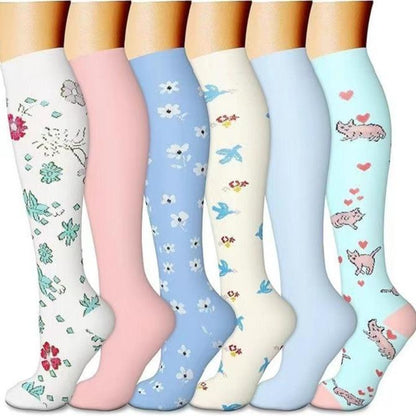 Compression Socks for Women & Men(6 Pairs) - 15-20Mmhg Comfortable, Breathable Flowers Socks for Nurses, Travel, Athletic. Fabric Moisture Wicking Support Socks Knee High Medical Compression Socks